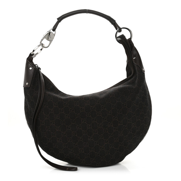 Gucci Denim Half Moon Hobo Dark Brown #183819G77B - Picture 1 of 14